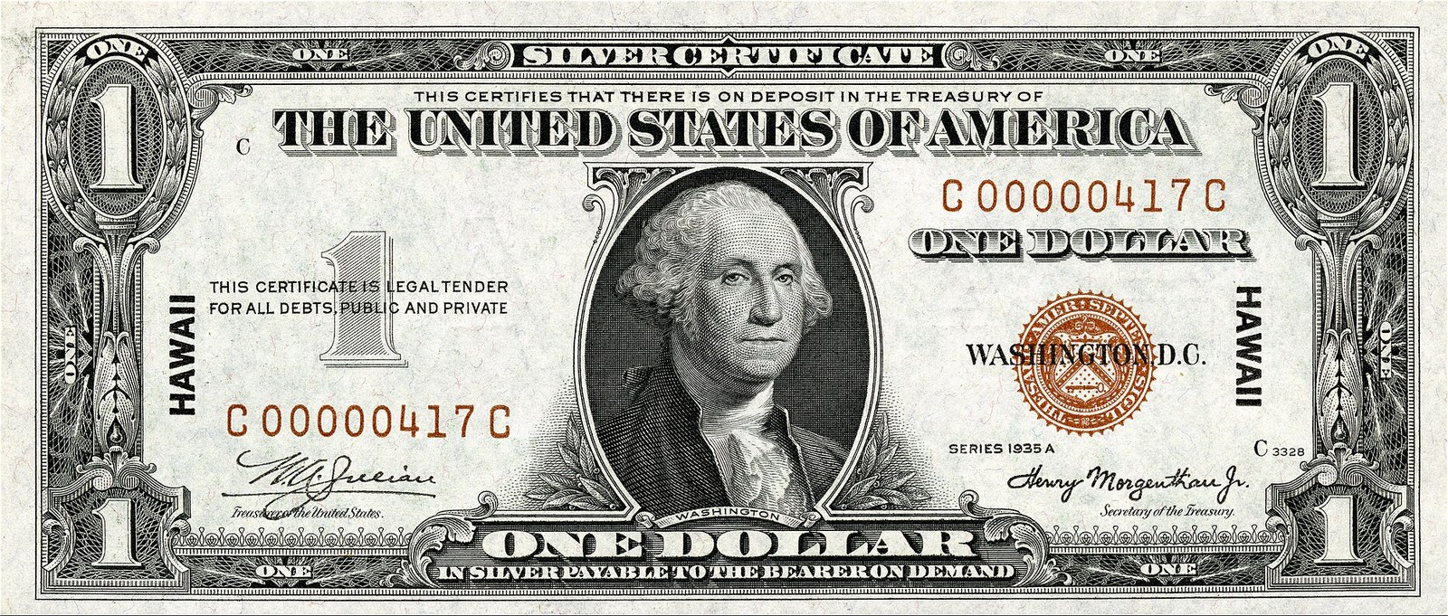 Series 1935A $1 Hawaii overprint Silver Certificate